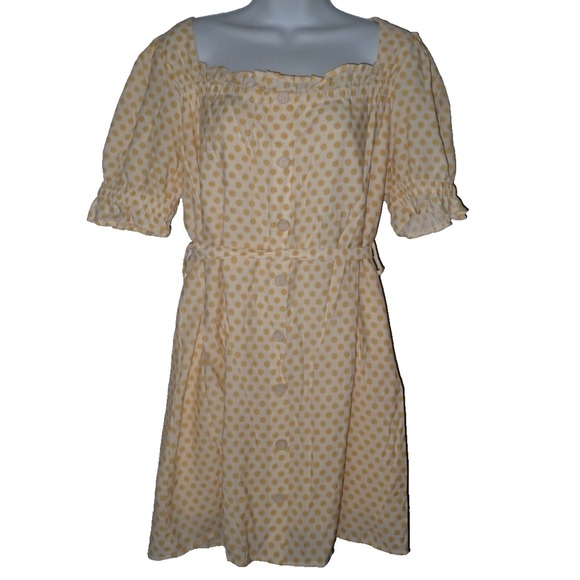 Moon River Anthropologie Short Dress M Polka dot Fit & Flare Short Sleeve Yellow - Picture 1 of 8